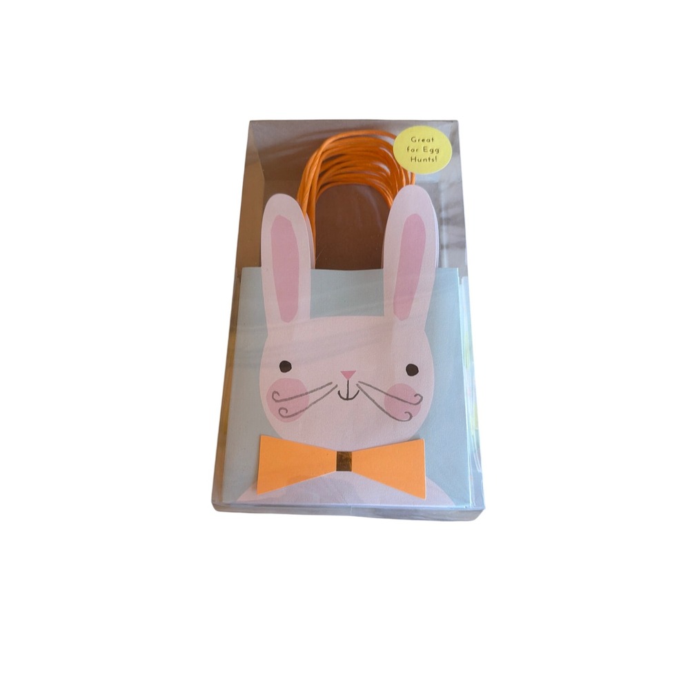 Meri Meri Bunny Bags Blue Pink Easter 8 Count Gift Bags 45-1613 3D Bow Tie Plaid